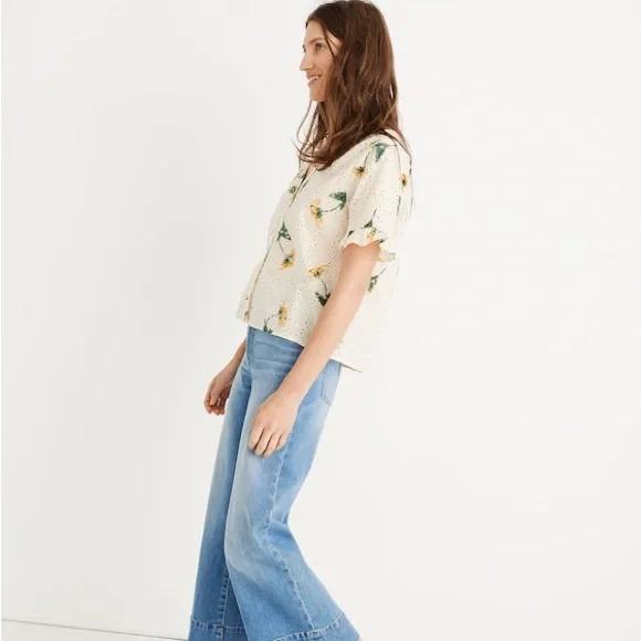 Madewell Eyelet Village Ruffle-Sleeve Shirt in Sunflower Scatter - Picture 4 of 4